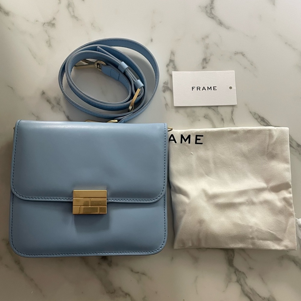 Frame Le Signature Mini Smooth Leather Crossbody Bag In Chambray Blue - Picture 2 of 9